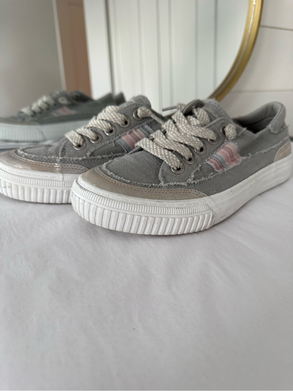 Blowfish Gray Canvas Low-Top Sneakers with Pink Accent